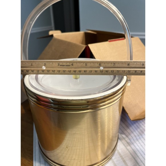 VTG Georges Briard Gold Ice Bucket Lucite Handle Lid Mid Century MCM Barware IOB - Picture 3 of 12